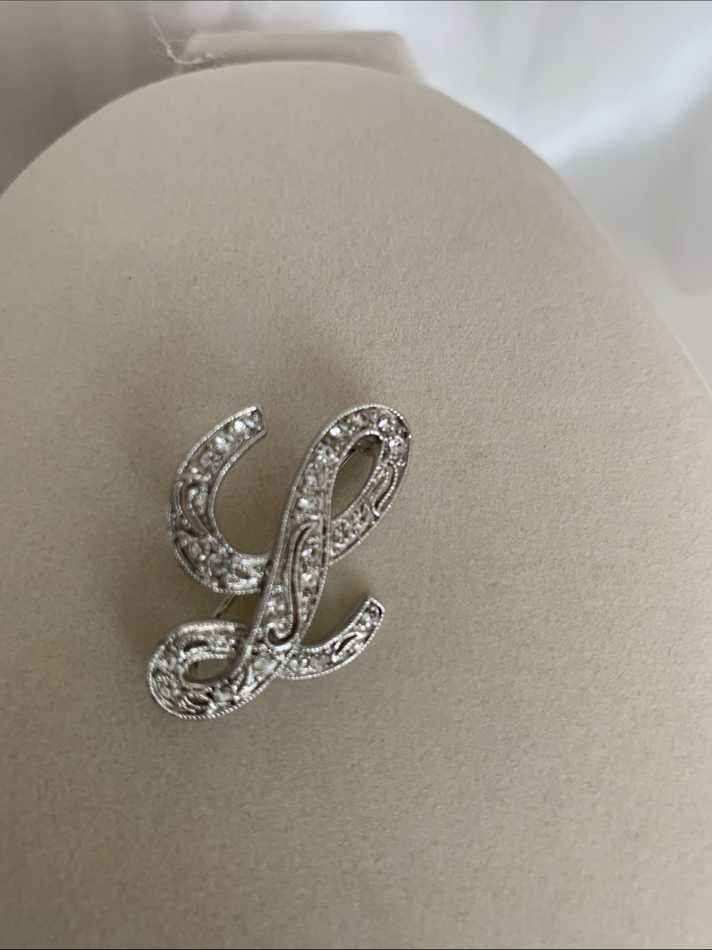 Monet Silver-Tone Script 'L' Brooch with Crystal Accents